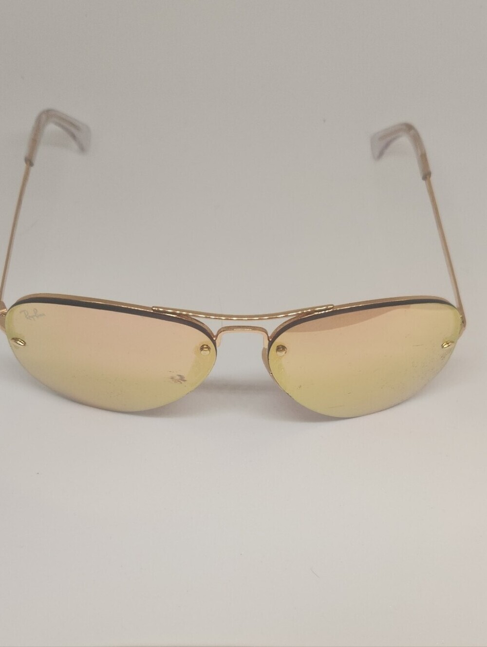 Ray-Ban Gold Aviator Sunglasses Pink Mirrored Lenses w/ Ray-Ban Case